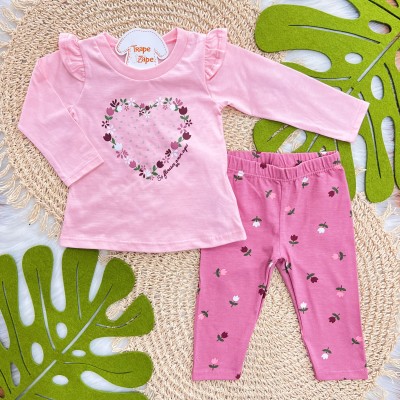 Conj. Blusa Manga Longa Só Floresce Amor Aqui e Calça Legging - Rose e Uva